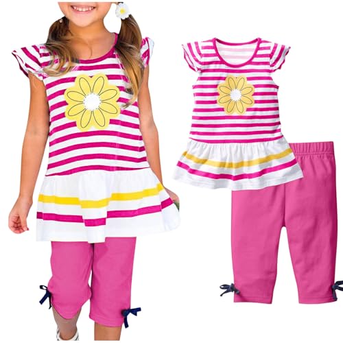 Mädchen-Set, Kleidung, Geschenke für 16-jährige Jungen, Baby-Mädchen-Outfits, 6–9 Monate, Mädchen, zweiteilige Outfits, Sommer-Rüschen, kurzärmelig, gestreiftes T-Shirt und Hose, Jungen-Outfits und von Generisch