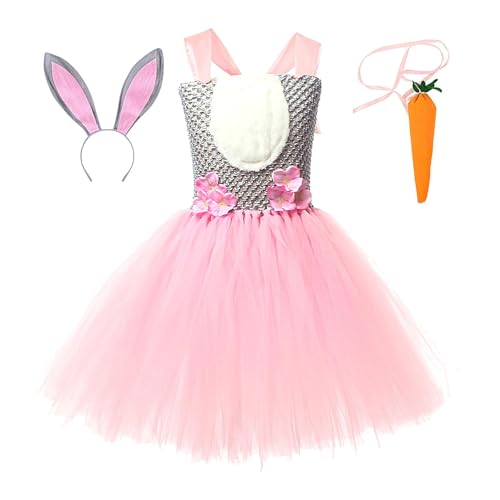 Mädchen Tanzkleid | Prinzessin Ostern Cosplay Show Kleid mit Plüsch Karotten | Cartoon Ostern Kinder Ärmelloses Kleid für 2-12 Jahre Mädchen Töchter von Generisch