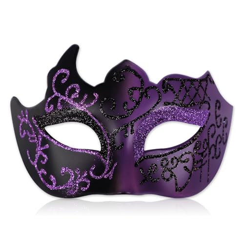 Männliche Maskerade Ball Maske Vintage venezianische Karneval Party Halbgesichtsmaske für Abschlussbälle Karneval Bühnenauftritte Herren Kostüm Masken (lila) von Generisch