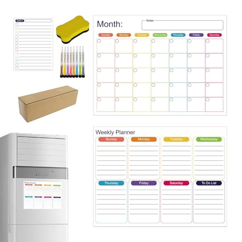 Magnetischer Kalender für Kühlschrank – magnetischer Kühlschrankplaner | Familien-Mahlzeitenplaner | Kalenderplaner mit Markerstiften und trockenem Radiergummi für Zuhause, Küche, 3 Blatt, von Generisch