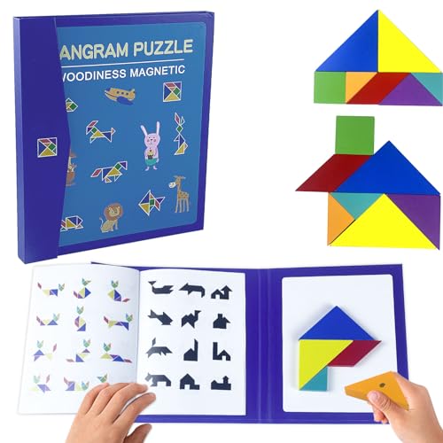 Magnetischer Tangram,Magnetische Holz Tangram Spiele für Kinder,Tangram Magnetpuzzle Geometrische Formen Puzzle Bausteine Buchform für 3 4 5 6 7 Jahren Kinder Pädagogisches Spielzeug Rätselgeschenk von Generisch