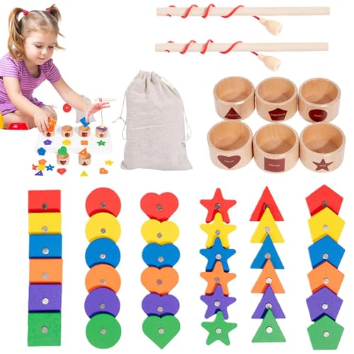 Magnetisches Angelspiel, magnetisches Angel-Matching-Spiel - Passendes Puzzle Magnetisches Fischfangpuzzle | Buntes Angelspiel-Puzzle aus Holz im Vorschulalter für und Mädchen von Generisch