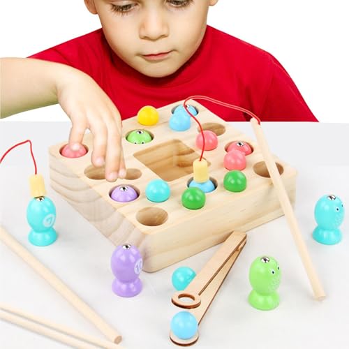 Magnetisches Angelspielzeug für Kinder, Angelspiel für Kleinkinder,Buntes Magnet-Angelspielzeug - Interaktives Holzbrett-Fischspielzeug mit Perlenzählspiel, frühes Lernspielzeug für die Feinmotorik von Generisch