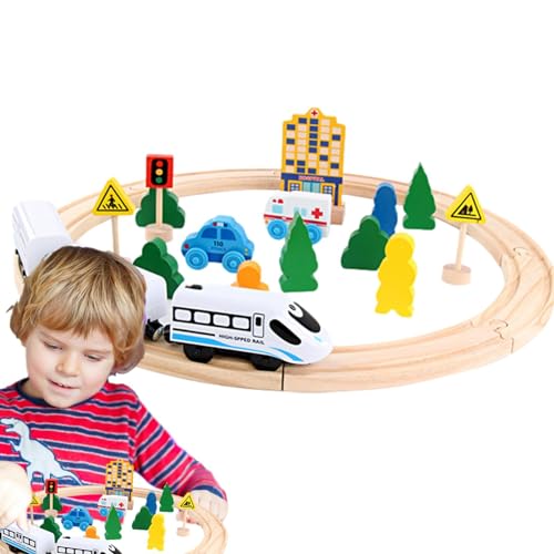 Magnetisches Eisenbahnspielzeug für Holzschienen | 26 Teile/Satz Motorisiertes Eisenbahnset für Kinder | Holzeisenbahn-Akku-Lokomotive, motorisiertes Zugzubehör für Kinder ab 3 Jahren von Generisch