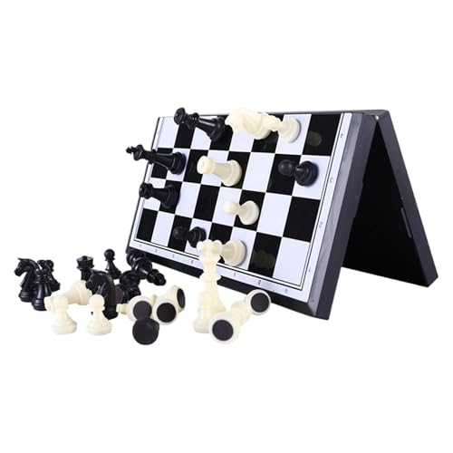 Magnetisches Reise-Schach | Tragbares magnetisches Schach-Klappbrett | Handgefertigte Aufbewahrungsschlitze für Reiseanfänger für 2 Spieler, Teenager, Familienspiele von Generisch