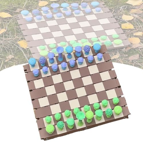 Magnetisches Waldpilz-Schach, Schachbrett mit niedlicher Form, Botanik-Brettspiel mit Schraubkappen, kreatives und rollbares Set mit Naturthemen, Pilz-Schachbrett und Figuren,Green von Generisch