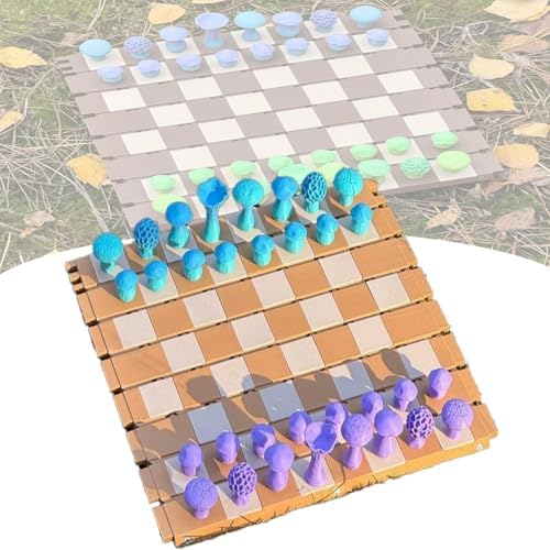 Magnetisches Waldpilz-Schach, Schachbrett mit niedlicher Form, Botanik-Brettspiel mit Schraubkappen, kreatives und rollbares Set mit Naturthemen, Pilz-Schachbrett und Figuren,Purple von Generisch