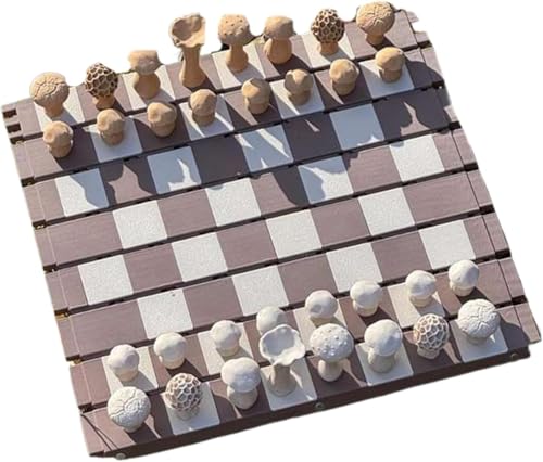 Magnetisches Waldpilz-Schach, Schachbrett mit niedlicher Form, Botanik-Brettspiel mit Schraubkappen, kreatives und rollbares Set mit Naturthemen, Pilz-Schachbrett und Figuren,White von Generisch