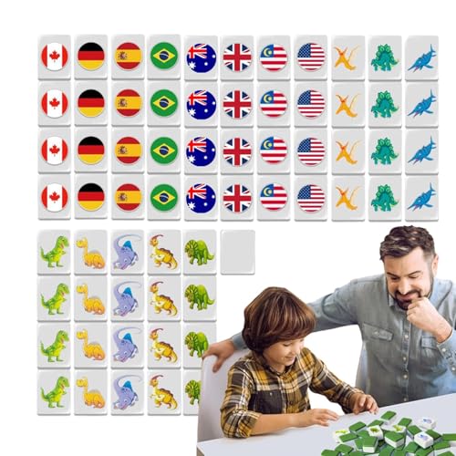 Mahjong Set, Reise Mahjong, Spiele, Mahjong Fliesen, Strategiespiel, Spiele Nationalflagge Bausteine, 64 Mahjong Fliesen Spiel Set für Spaß Familienspiel Nacht Mahjong Fliesen Set Reisespiel Set von Generisch