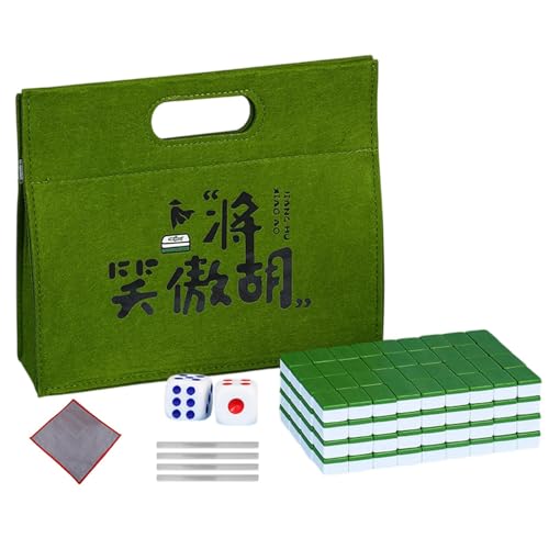 Mahjong-Spielset, tragbares Mahjong-Set,Kleines Reise-Mahjong-Paket - Familien-Mahjong-Spiel, Tisch-Mahjong-Spiel, inklusive Tischdecke, Tragetasche, Würfel, Fliesenlineal für das Nachtspiel mit Freun von Generisch