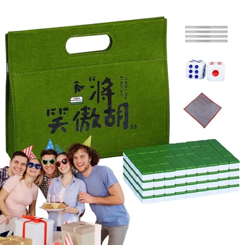 Mahjong Spielstein-Set | Kleines Reise-Mahjong-Paket | Familien-Mahjong-Spiel, Tisch-Mahjong-Spiel inklusive Tischdecke, Tragetasche, Würfel, Lineal für Freunde Nacht Spiel von Generisch