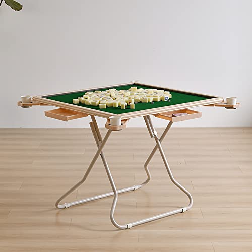 Mahjong Tisch, 35 zusammenklappbarer quadratischer Kartentisch mit 4 Getränkehalter4 Schubladen, Pokerkarten, Mahjong, Brettspiele, praktisches Design für 4 Personen von Generisch