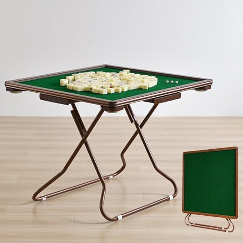 Mahjong Tisch, 87 cm, zusammenklappbar, quadratisch, für 4 Spieler, Kartentisch mit Getränkehaltern und Chip-Rillen, tragbarer Pokertisch für Brettspiel, Camping, Roségold von Generisch