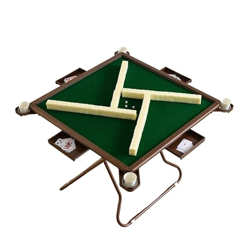 Mahjong Tisch für 4 Spieler, zusammenklappbarer Mahjong-Tisch für Majiang, Poker Blackjack, tragbares Brettspiel, Domino-Tisch mit Getränkehaltern und Chip-Tabletts von Generisch