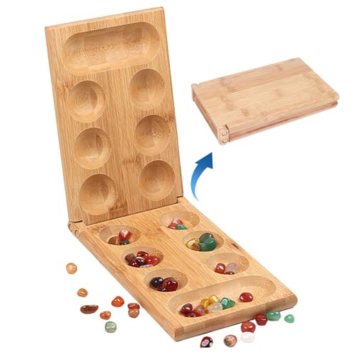 Mancala Spiel, Kalaha Steinchenspiel Für 2 Personen, Edelsteinspiel Aus Holz Inkl. Edelsteinen, Klappbar Kalaha Brettspiel Für Große Gruppen, Partys, Reisen, Familienveranstaltungen von Generisch