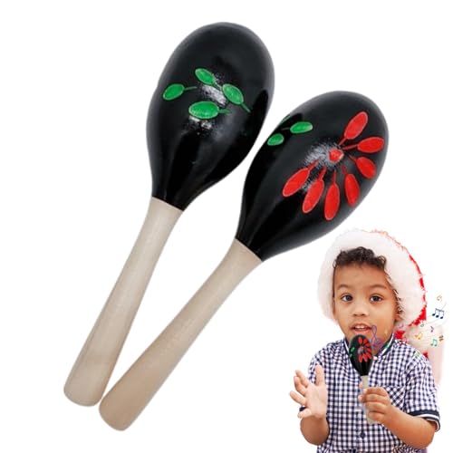 Maracas für Kinder | 2 x Maracas Hand Percussion Rasseln aus Holz | Noisemaker Vorschule Musical Latin Percussion Instrumente für Mädchen Erwachsene von Generisch