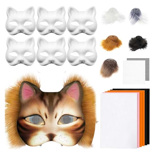 Maske Bastelset 6 Stück Leere Katzenmasken mit Kunstpelz Augennetz und Filztuch Komplettset zum Gestalten für Cosplay Karneval Halloween Maskenball Kostüm Accessoires Kreativprojekte Maske Bastelset 6 Stück Leere Katzenmasken mit Kunstpelz Augennetz und Filztuch Komplettset zum Gestalten für Cosplay Karneval Halloween Maskenball Kostüm Accessoires Kreativprojekte von Generisch