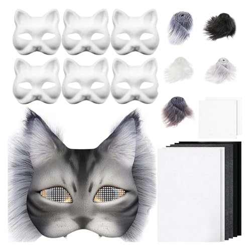 Maske Bastelset 6 Stück Leere Katzenmasken mit Kunstpelz Augennetz und Filztuch Komplettset zum Gestalten für Cosplay Karneval Halloween Maskenball Kostüm Accessoires Kreativprojekte Maske Bastelset 6 Stück Leere Katzenmasken mit Kunstpelz Augennetz und Filztuch Komplettset zum Gestalten für Cosplay Karneval Halloween Maskenball Kostüm Accessoires Kreativprojekte von Generisch