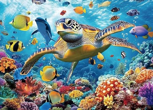 Meeresleben-Puzzle für Erwachsene, einzigartig, bunt, Unterwasser-Szene, Fisch- und Meeresschildkröten-Puzzle, Familienpuzzle, Strandszenen, Wandkunst, 50 x 75 cm, Geschenk zum Einzug, 1000 Teile von Generisch