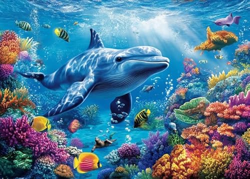 Meeresleben-Puzzle für Erwachsene, einzigartig, bunt, Unterwasser-Szene, Fisch- und Meeresschildkröten-Puzzle, Familienpuzzle, Strandszenen, Wandkunst, 50 x 75 cm, Geschenk zum Einzug, 1000 Teile von Generisch