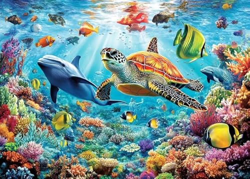 Meeresleben-Puzzle für Erwachsene, einzigartig, bunt, Unterwasser-Szene, Fisch- und Meeresschildkröten-Puzzle, Familienpuzzle, Strandszenen, Wandkunst, 50 x 75 cm, Geschenk zum Einzug, 1000 Teile von Generisch