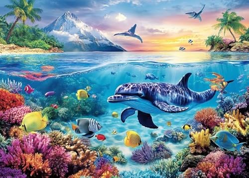 Meeresleben-Puzzle für Erwachsene, einzigartig, bunt, Unterwasser-Szene, Fisch- und Meeresschildkröten-Puzzle, Familienpuzzle, Strandszenen, Wandkunst, 50 x 75 cm, Geschenk zum Einzug, 1000 Teile von Generisch