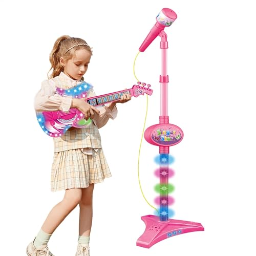 Mikrofon- und Gitarren -Set für Kinder - Gitarrenspielzeug mit Musik - Musical Potential Realized, Electric Musical Gitarre Set Toy mit Musik und leichtem Mikrofon mit verstellbarem Höhenstand fü von Generisch