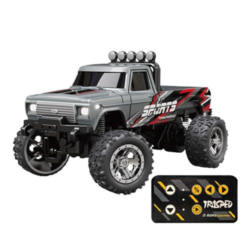 Mini-Monster-Truck, Maßstab 1:64, Legierung, 2,4 G ferngesteuertes Monsterauto, ferngesteuertes Monsterauto mit Anhänger, mit LKW-Lichtern, wiederaufladbar über USB, Grau von Generisch