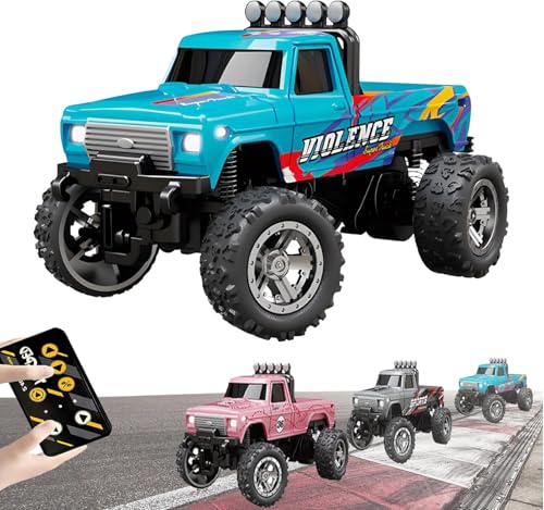 Mini RC Monster Truck, 1:64 RC Auto Crawler, 𝖥𝖾𝗋𝗇𝗀𝖾𝗌𝗍𝖾𝗎𝖾𝗋𝗍𝖾𝗌 Auto, Monstertruck 𝖥𝖾𝗋𝗇𝗀𝖾𝗌𝗍𝖾𝗎𝖾𝗋𝗍, 4WD Monster Truck, Monster Truck für Kinder Erwachsene (Blau) von Generisch