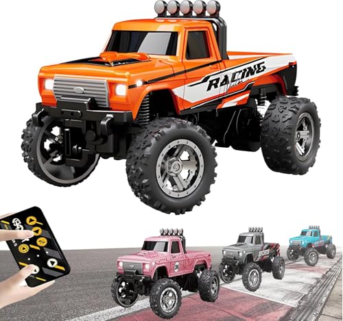 Mini RC Monster Truck, 1:64 RC Auto Crawler, 𝖥𝖾𝗋𝗇𝗀𝖾𝗌𝗍𝖾𝗎𝖾𝗋𝗍𝖾𝗌 Auto, Monstertruck 𝖥𝖾𝗋𝗇𝗀𝖾𝗌𝗍𝖾𝗎𝖾𝗋𝗍, 4WD Monster Truck, Monster Truck für Kinder Erwachsene (Orange) von Generisch