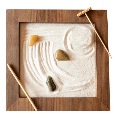 Mini-Zen-Garten | Mini-Zen-Garten aus Holz für Schreibtisch - Künstliche Heimdekoration, langlebiger Zen-Sand, Retro-Schreibtischdekoration als Geschenk, Zuhause, Zimmer von Generisch