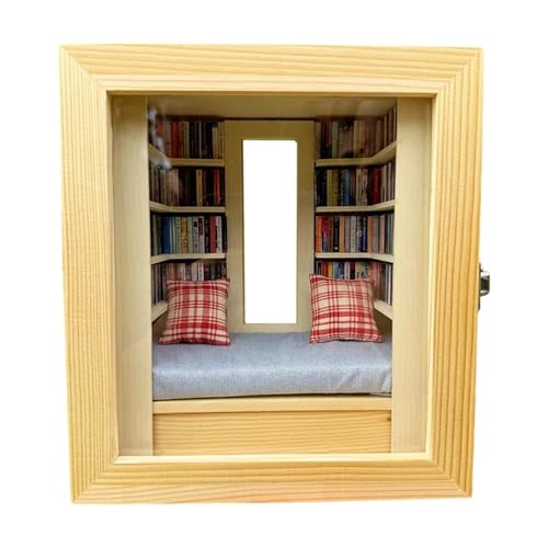 Miniatur-Bücherregal-Einsatz, Bücherregal-Diorama, Bücherregal-Miniatur-Set, Holzmaterial, Retro-Design, 18 cm, für Kinder, Schlafzimmer, Wohnzimmerdekoration von Generisch