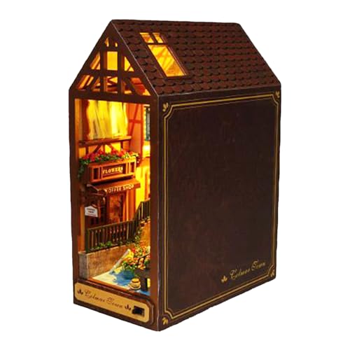 Miniatur Häuser Bausatz 16x9x22.5cm Detailliertes Puppenhaus Modell Holz Für Bücherregal-Dekoration Holzpuzzle Mit Elektrischer LED-Beleuchtung, Pädagogisches Modellbau-Set Für Erwachsene Miniatur Häuser Bausatz 16x9x22.5cm Detailliertes Puppenhaus Modell Holz Für Bücherregal-Dekoration Holzpuzzle Mit Elektrischer LED-Beleuchtung, Pädagogisches Modellbau-Set Für Erwachsene von Generisch