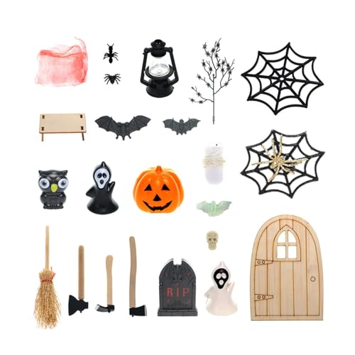 Miniatur Halloween Figuren Halloween Dekorationen Tisch Mittelstücke Multifunktional Feengarten Zubehör mit String Licht Halloween Puppenhaus Miniaturen Halloween Handwerk Ornamente von Generisch