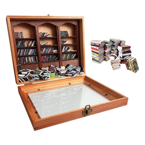 Miniatur Holz Bücherregal, A-nxiety Bücherregal Shake Away Your Anxieties, Wooden Library Fidget Sensory Toy, Bookshelf Vitrine Cabinet, 200 Bücher Miniatur Dekorative Boxen von Generisch