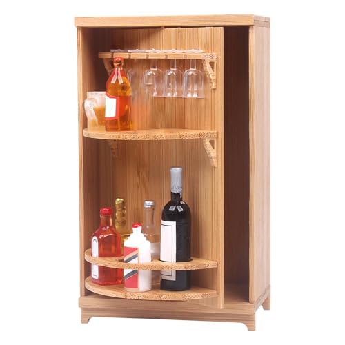 Miniatur-Puppenhaus-Wein-Set, Weinschrank, Puppenmöbel, Spielzeug, Miniatur-Vitrine, Holzpuppenhausmöbel, Puppenhaus-Dekoration, Puppenhaus-Zubehör von Generisch