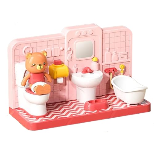 Miniatur-Toilettenspielzeug,Toilettenspielzeug | Mini-Toilette, süßer Bär, Töpfchenzeit, Kinderspielzeug - Lustiges Toilettenpuppenzubehör, pädagogisches Puppenhaus-Toilettenspielzeug für Jungen und M von Generisch