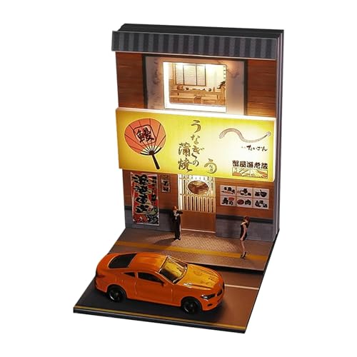 Miniature Dollhouses, 1:64 Japanese Restaurant, 3.94x4.57in Handmade Corner Model, Lighted Architectural Toys, Detailed Scene Decoration for Housewarming, Collectibles von Generisch