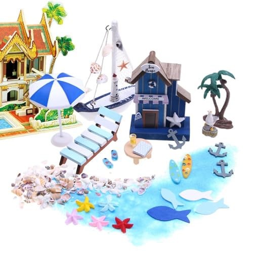 Miniature Kit, 26-Piece Puppenhaus Set, Beach Miniature House, Sea Theme Beach House, Coastal Doll House, Thanksgiving Miniature Display, Halloween Beach House, Beach House Decoration, Miniature Sea von Generisch