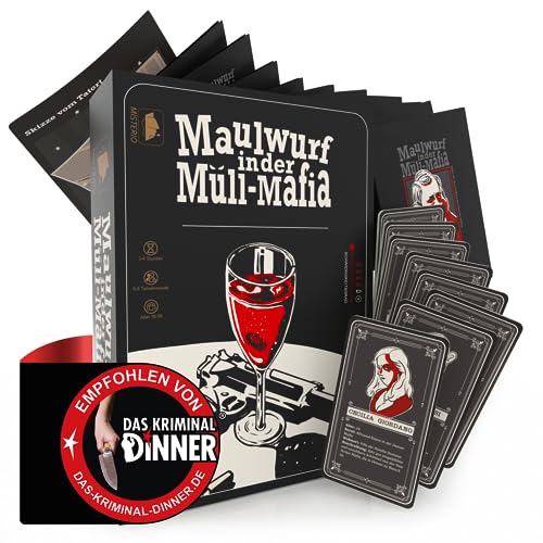 Misterio – Krimidinner für Zuhause – 6 bis 8 Personen – Maulwurf in der Müllmafia | Krimi Dinner Abend | Krimidinner 8 Personen - Mafia Krimi Spiel von Misterio