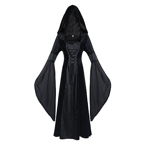 Mittelalter Filme auf DVD Mittelalter Kapuze Langer Rock Cos Kleidung Europäisches und Amerikanisches Hochzeitskleid Tunika Kleid Kleidung Schwarz Robe Herren Mittelalter, Schwarz , XS von Generisch