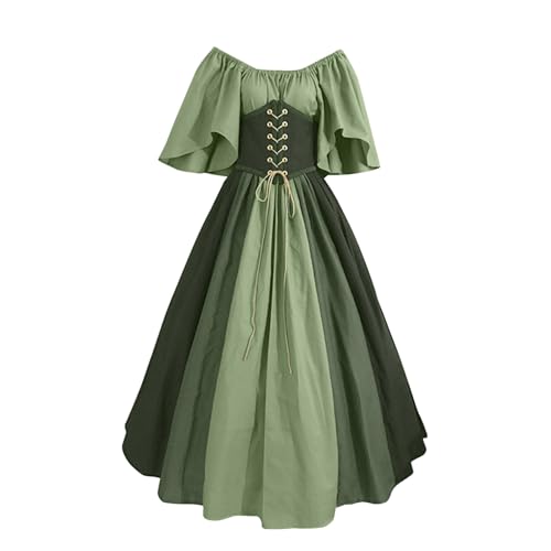 Mittelalter Kleid Damen Lange Mittelalterlich Kleider Gesmokt Vintage Corsagenkleid A-Linie Cosplay Kleidung Trompetenärmel Kurzarm Renaissance Kostüm Gothic Steampunk Maxikleid Halloween Trachten von Generisch