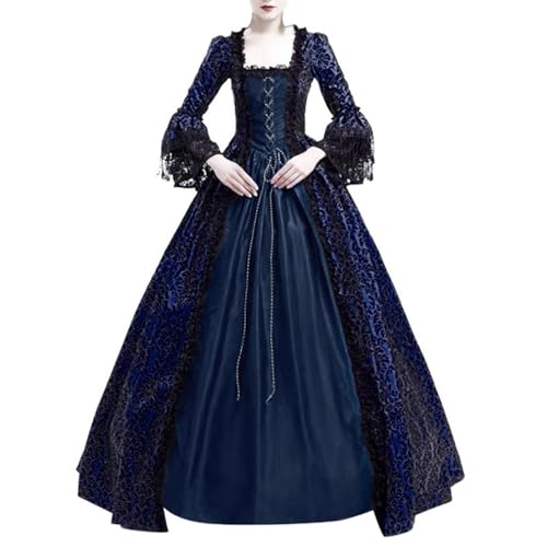 Mittelalter Kleid Damen Viktorianisches Prinzessin Fairy Dress Wikinger Renaissance Kleidung Burgfräulein Große Größen Kostüm Mieder Gothic Langarm Retro Cosplay Halloween Karneval von Generisch