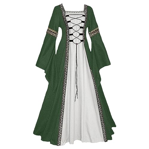 Mittelalter Kleidung Damen, Mittelalter Kleid Damen Renaissance Kleid mit Trompetenärmel Viktorianischen Königin Kleider Prinzessin Kostüm Frauen Gotisch Halloween Karneval Cosplay Maxikleid von Generisch