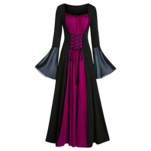 Mittelalter Kostüm Damen Vintage Trachten Maxikleid Schulterfrei Gothic Kleid Lange A-Linie Gesmokt Hohe Taille Kleidung Karneval Cosplay Kleider Kurzarm Halloween Corsagenkleid von Generisch