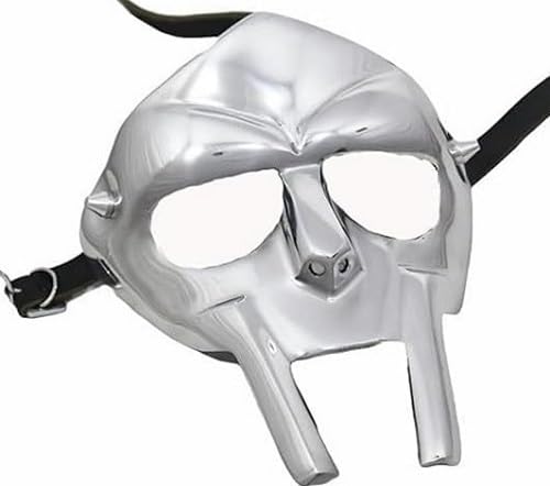 Mittelalter Silber Gladiator Gesichtsmaske Verrückter Bösewicht MF Doom Gesichtsmaske Metall Erwachsene Gesichtsmaske LARP Krieger Cosplay Kostüm Halloween von Generisch