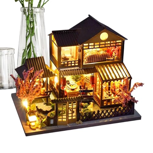 Modellhaus-Set, Haus-Miniatur-Kits für Erwachsene, mit LED-Licht, realistische Bastelminiatur für Weihnachtsbibliothek, Damen, Kinder, Zuhause, Herren Modellhaus-Set, Haus-Miniatur-Kits für Erwachsene, mit LED-Licht, realistische Bastelminiatur für Weihnachtsbibliothek, Damen, Kinder, Zuhause, Herren von Generisch