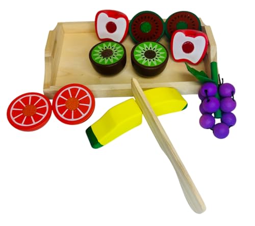 Montessori Lebensmittel Spielzeug für Kinder Gemüse aus Holz mit Tablett Holz Lebensmittel Spiel Obst Gemüse Brot Salami Zubehör Küche Spielzeug Kinder Zubehör Lebensmittel Gemüse Obst Schneiden (A) von Generisch