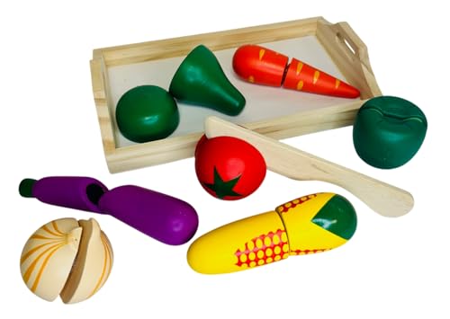 Montessori Lebensmittel Spielzeug für Kinder Gemüse aus Holz mit Tablett Holz Lebensmittel Spiel Obst Gemüse Brot Salami Zubehör Küche Spielzeug Kinder Zubehör Lebensmittel Gemüse Obst Schneiden (B) von Generisch