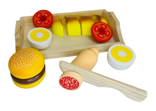 Montessori Lebensmittel Spielzeug für Kinder Gemüse aus Holz mit Tablett Holz Lebensmittel Spiel Obst Gemüse Brot Salami Zubehör Küche Spielzeug Kinder Zubehör Lebensmittel Gemüse Obst Schneiden (C) von Generisch